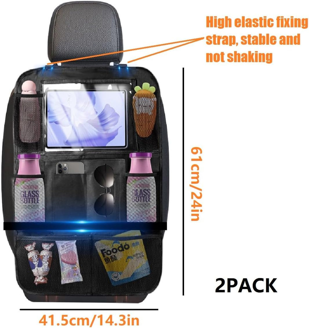 Car Organizer Back Seat, Kick Mats, Car Backseat Protector, 2 Pack Backseat Child Kick Guard Seat Saver, with 10" Tablet Holder, 10 Pockets, Car Accessories for Baby Toys Book Bottle Drinks