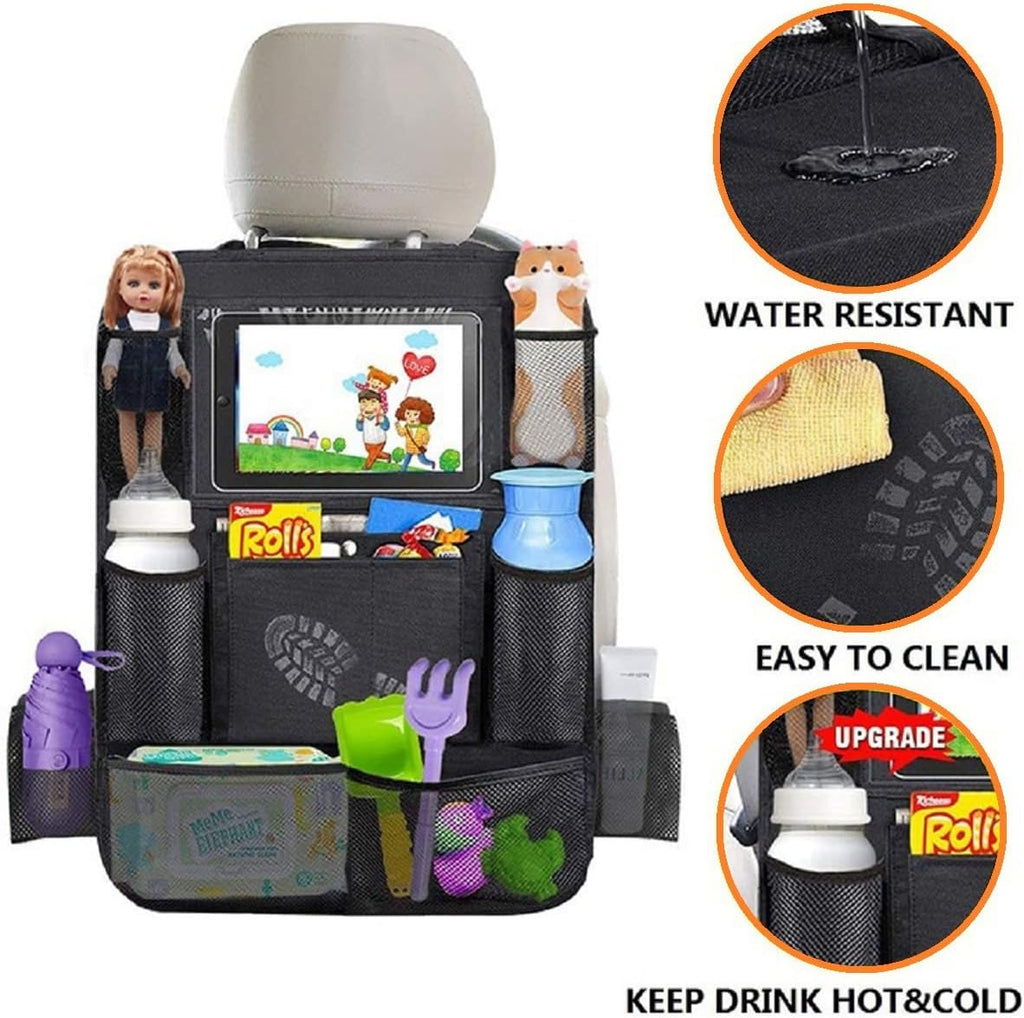 Car Organizer Back Seat, Kick Mats, Car Backseat Protector, 2 Pack Backseat Child Kick Guard Seat Saver, with 10" Tablet Holder, 10 Pockets, Car Accessories for Baby Toys Book Bottle Drinks