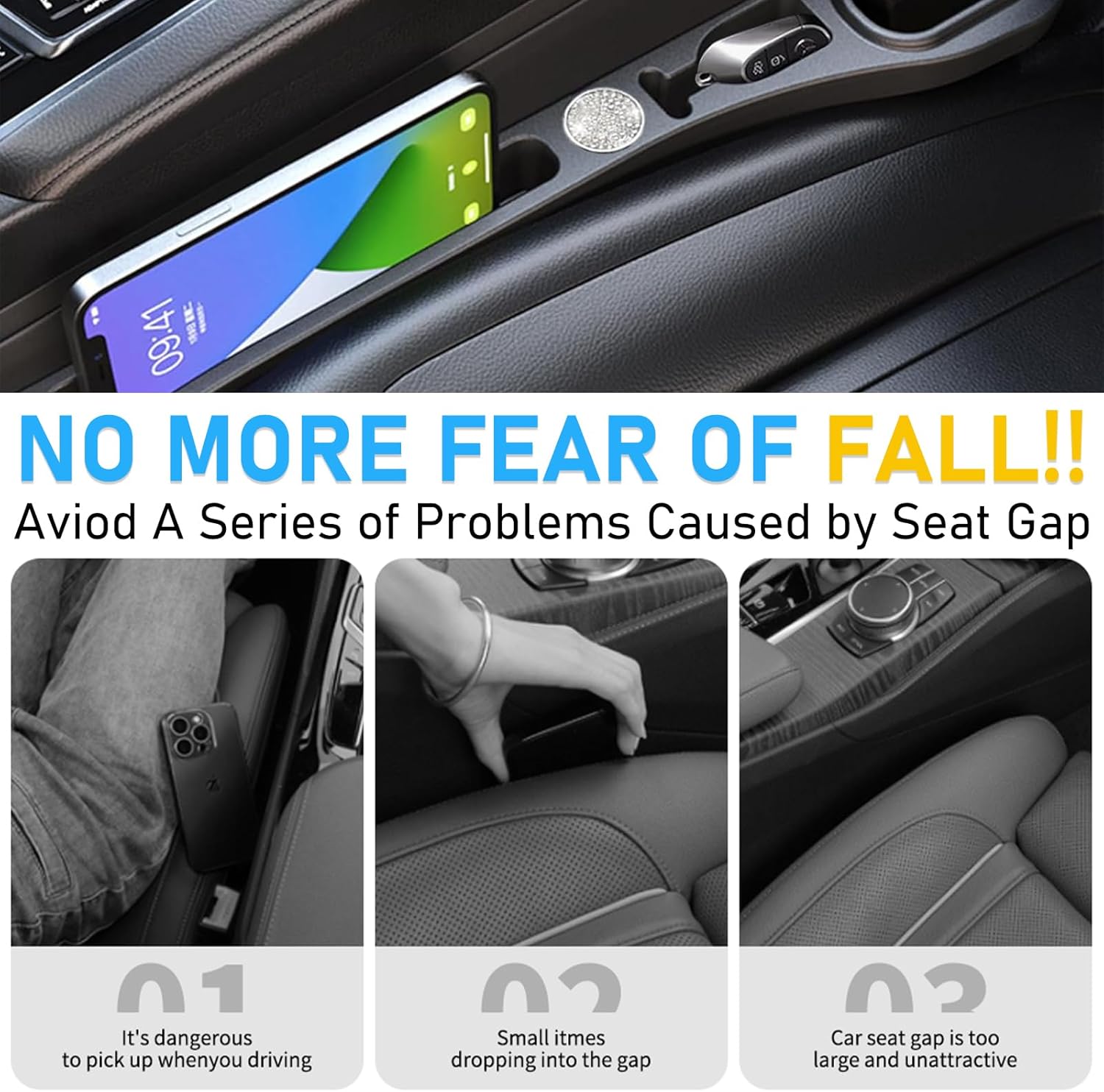 WATNTOW Car Gap Filler, 2 Pack Upgrade PU Leather Car Seat Gap Filler Between Seat and Center Console, Versatile Organizer Car Accessories Fit Most Vehicles