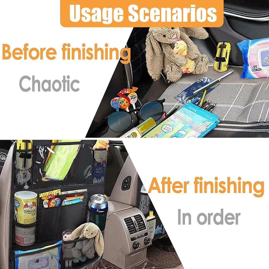 Car Organizer Back Seat, Kick Mats, Car Backseat Protector, 2 Pack Backseat Child Kick Guard Seat Saver, with 10" Tablet Holder, 10 Pockets, Car Accessories for Baby Toys Book Bottle Drinks