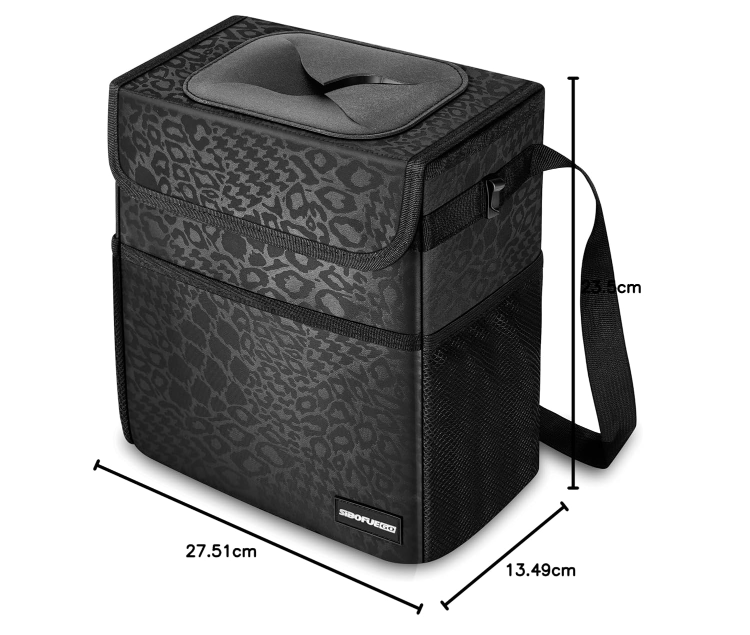 Cute Car Trash Can with Lid - Leak Proof Car Trash Bag Hanging Waterproof Car Garbage Can with Storage Pockets Multipurpose Collapsible Car Organizer (Black Leopard)