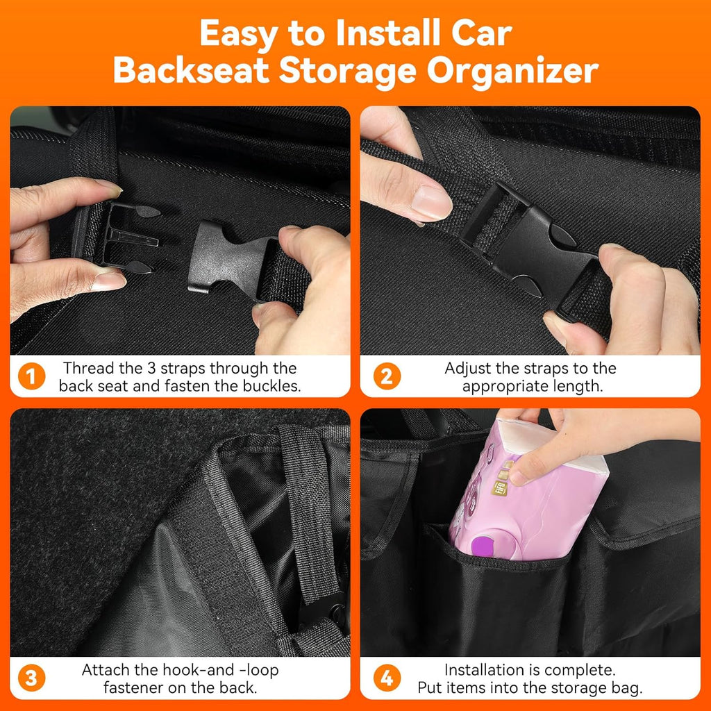 Rhino Valley Trunk Organizer for SUV, 35.5" × 18.2" Car Organizer, Backseat Hanging Storage Bag with 10 Pockets & Adjustable Straps, Waterproof & Foldable Car Interior Accessories for SUV Truck MPV