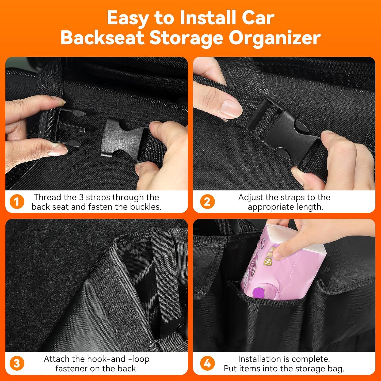 Rhino Valley Trunk Organizer for SUV, 35.5" × 18.2" Car Organizer, Backseat Hanging Storage Bag with 10 Pockets & Adjustable Straps, Waterproof & Foldable Car Interior Accessories for SUV Truck MPV