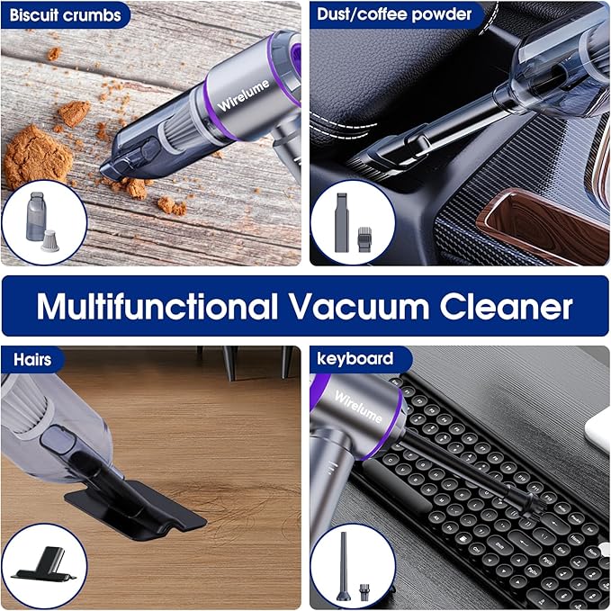 Handheld Car Vacuum Cleaner Cordless Powerful 22000Pa Strong Cyclonic Suction Blowing Brushless Motor Mini Portable Rechargeable Lightweight Hand Held for Pet Hair Vehicle Home Office Purple