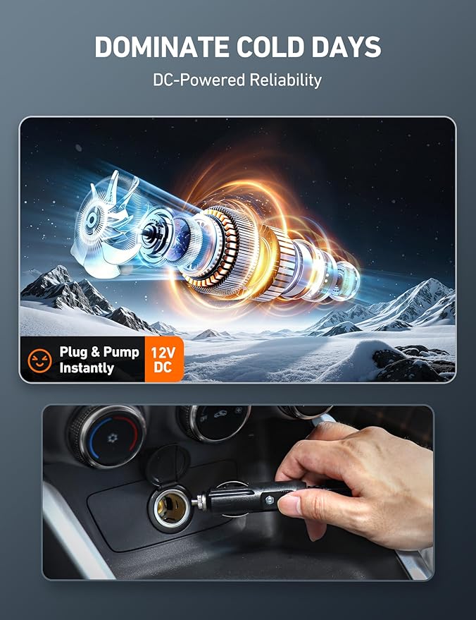 AstroAI Tire Inflator Portable Air Compressor Air Pump for Car Tires-Car Accessories, 9.8Ft Cord-12V DC-Powered Auto Pump with Digital Pressure Gauge, Emergency LED Light for Bicycle, Balloons, Yellow