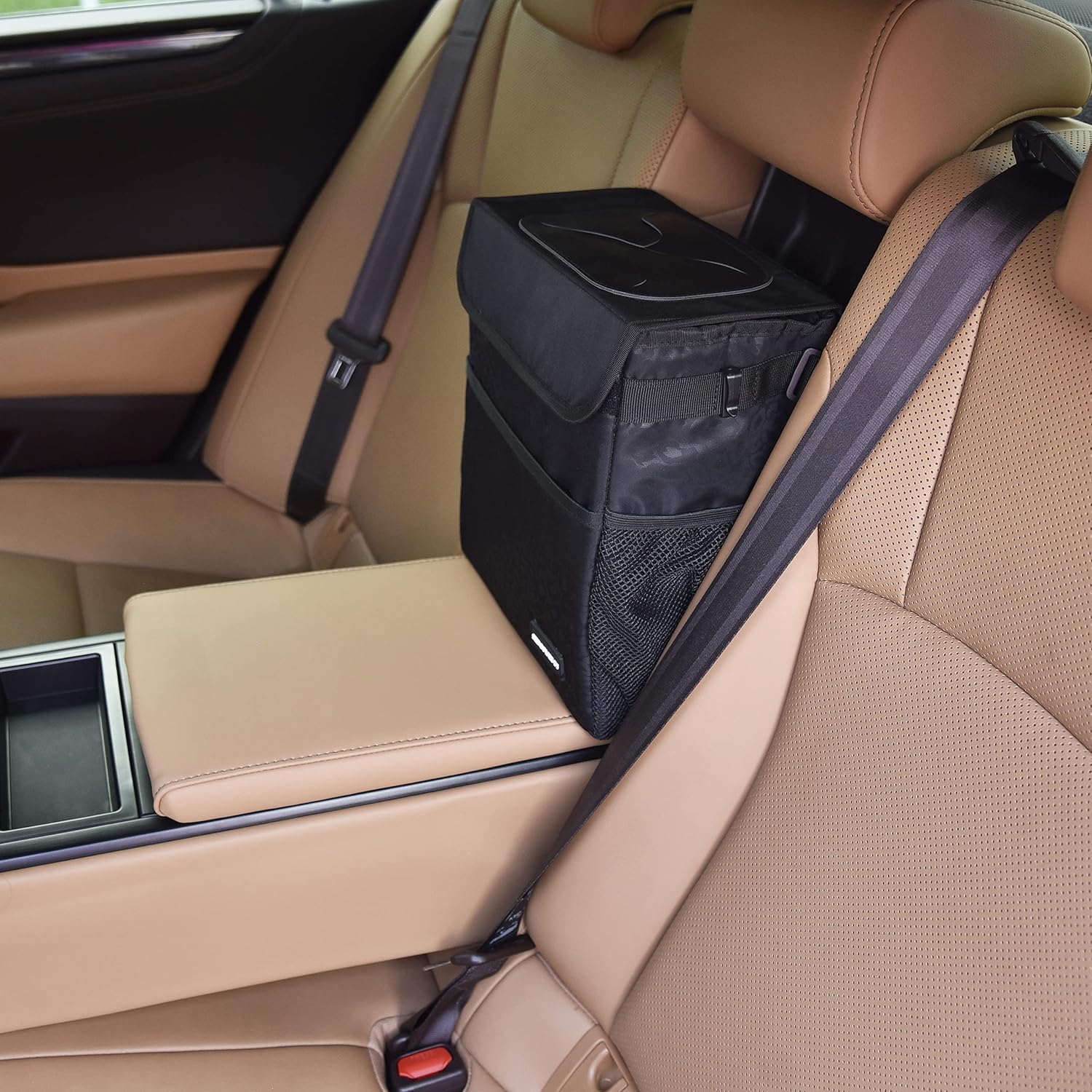 Cute Car Trash Can with Lid - Leak Proof Car Trash Bag Hanging Waterproof Car Garbage Can with Storage Pockets Multipurpose Collapsible Car Organizer (Black Leopard)