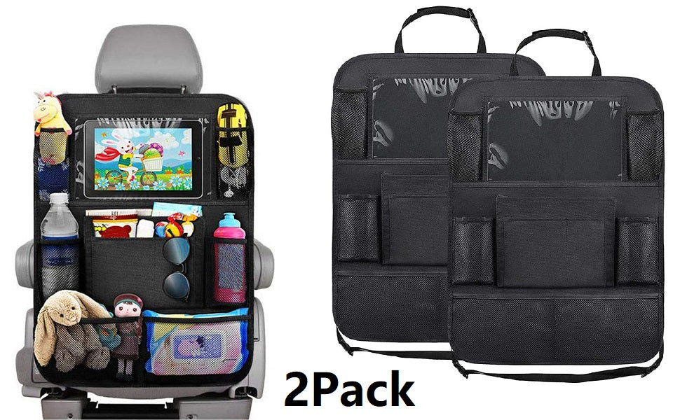 Car Organizer Back Seat, Kick Mats, Car Backseat Protector, 2 Pack Backseat Child Kick Guard Seat Saver, with 10" Tablet Holder, 10 Pockets, Car Accessories for Baby Toys Book Bottle Drinks