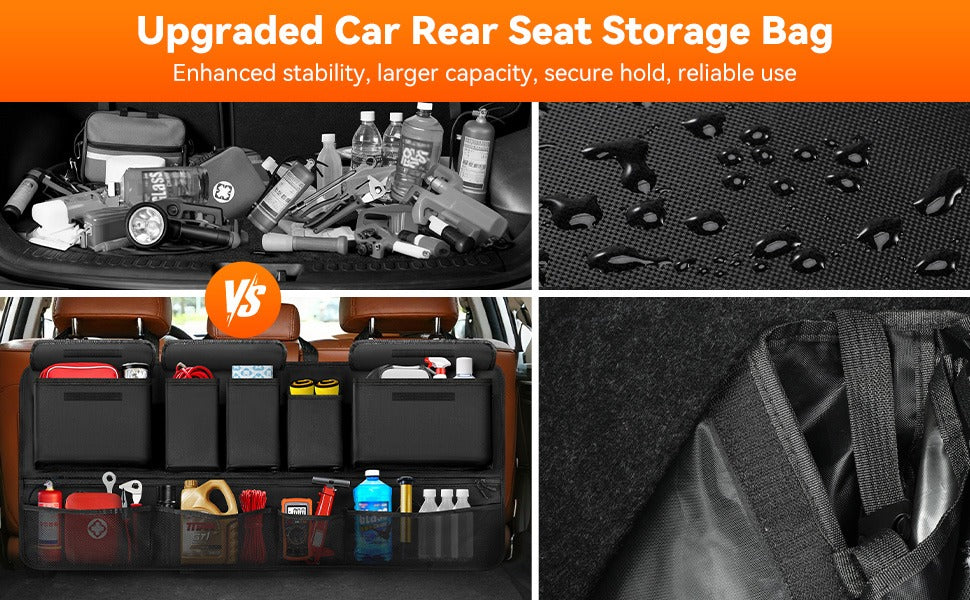 Rhino Valley Trunk Organizer for SUV, 35.5" × 18.2" Car Organizer, Backseat Hanging Storage Bag with 10 Pockets & Adjustable Straps, Waterproof & Foldable Car Interior Accessories for SUV Truck MPV
